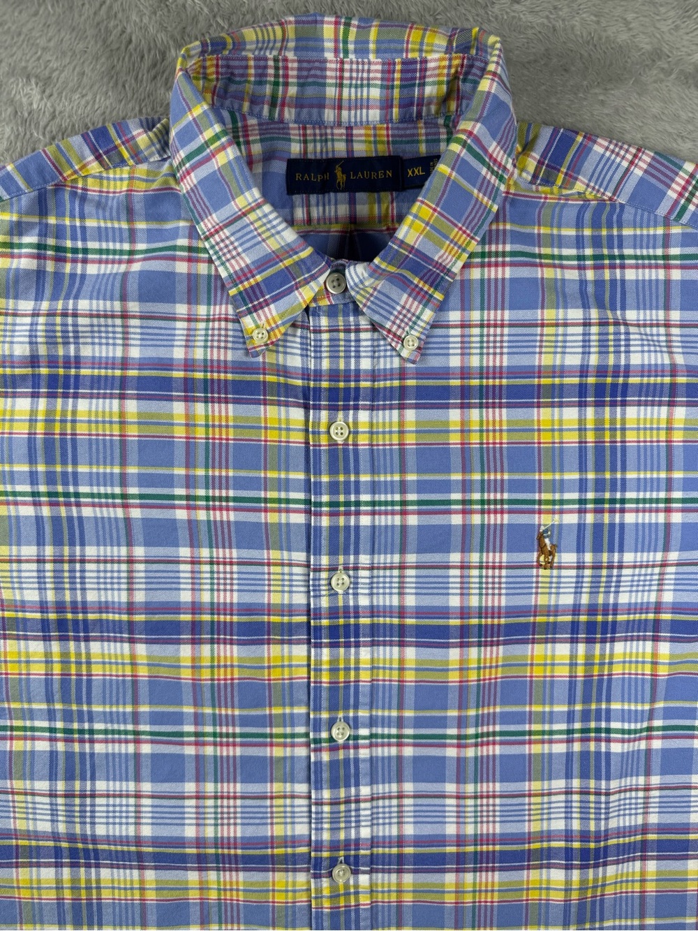 Ralph Lauren Blue Madras Plaid Button Down Shirt Men’s XXL Cotton - Picture 5 of 11